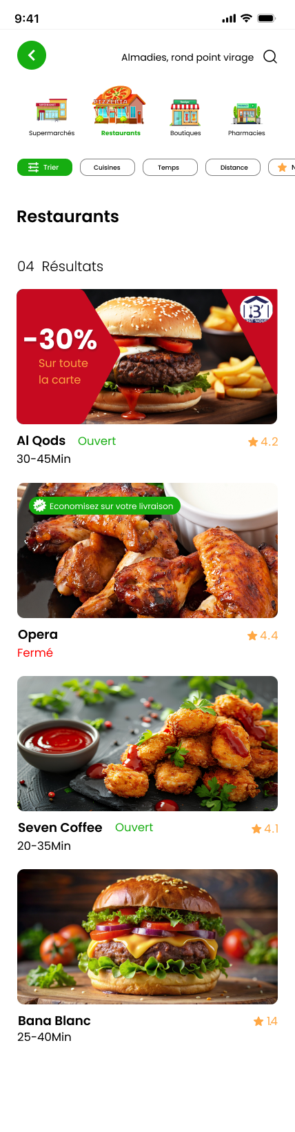 Liste des restaurants partenaires dans l'application Jibili Express