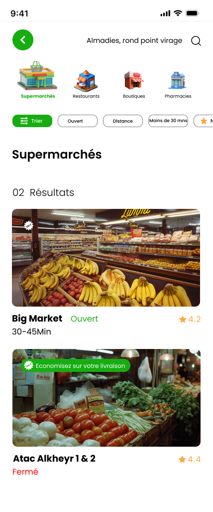Liste des supermarchés partenaires dans l'application Jibili Express