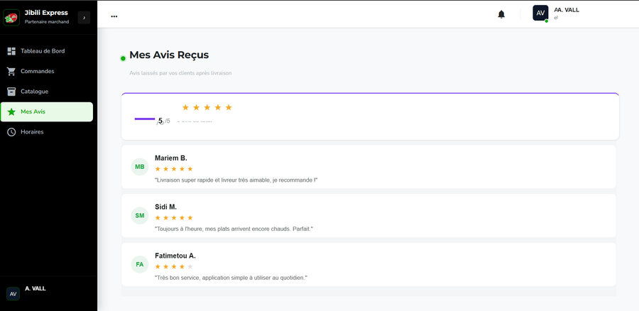 Mes Avis Reçus - Jibili Express